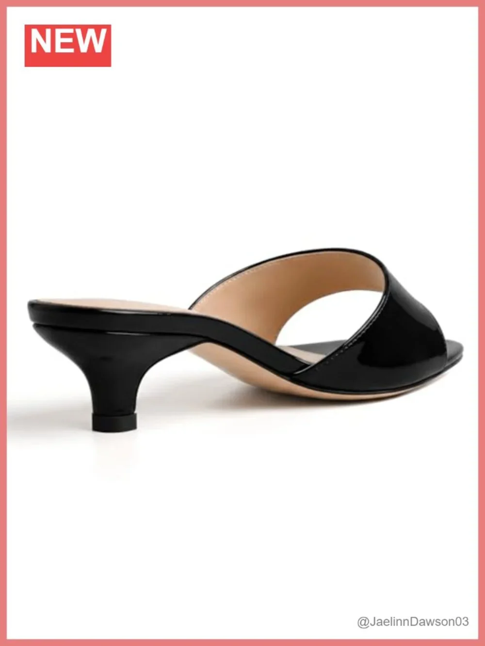 Kitten Heels Slip On Mules Backless Square Toe Sandals Low Heel Patent Leather
